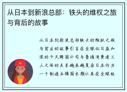 从日本到新浪总部：铁头的维权之旅与背后的故事
