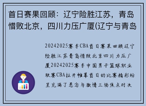 首日赛果回顾：辽宁险胜江苏，青岛惜败北京，四川力压广厦(辽宁与青岛队比赛)
