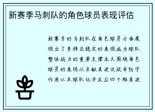 新赛季马刺队的角色球员表现评估