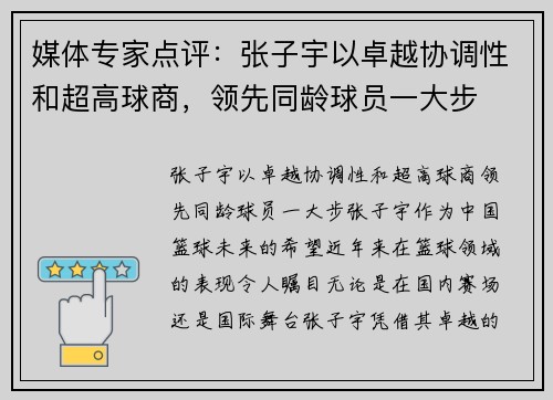 媒体专家点评：张子宇以卓越协调性和超高球商，领先同龄球员一大步
