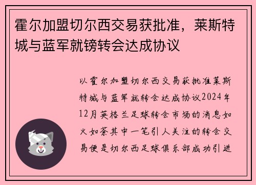 霍尔加盟切尔西交易获批准，莱斯特城与蓝军就镑转会达成协议